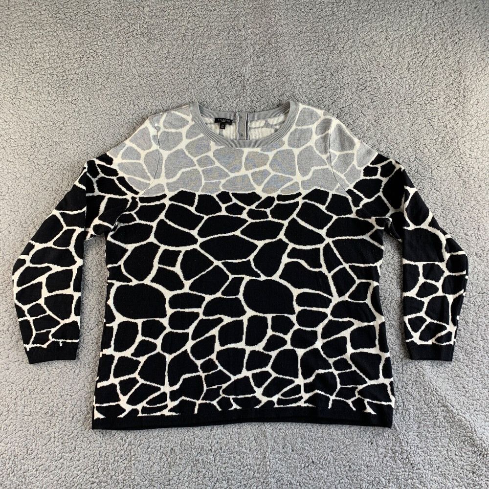 Talbots Woman Sweater Plus Size 2X Animal Print Color Block‎ Cotton Rayon Nylon
